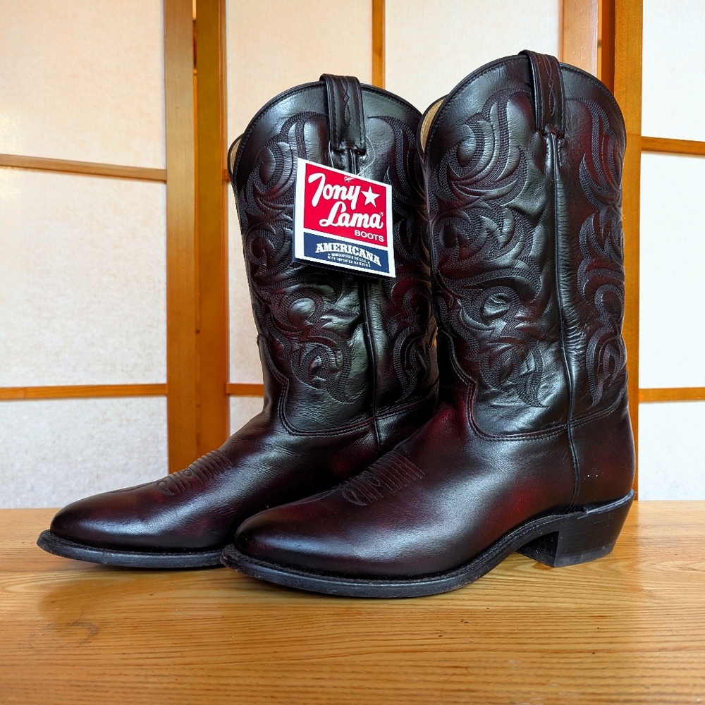 Tony Lama Black Cherry Leather Boots 7923, Size 10.5 B